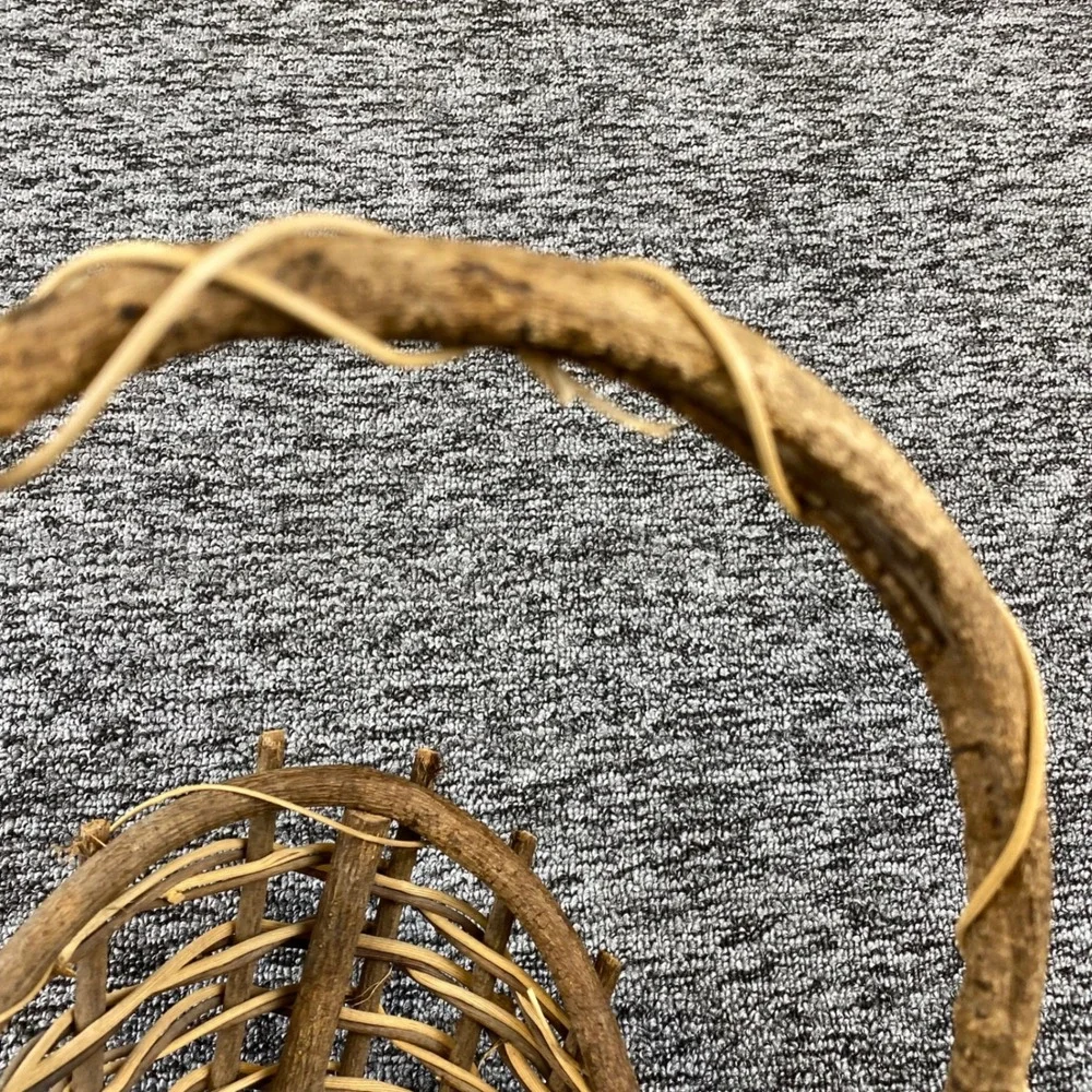 Old Rustic Twig Woven Basket Natural Vine Handle Folk Art Country Decor